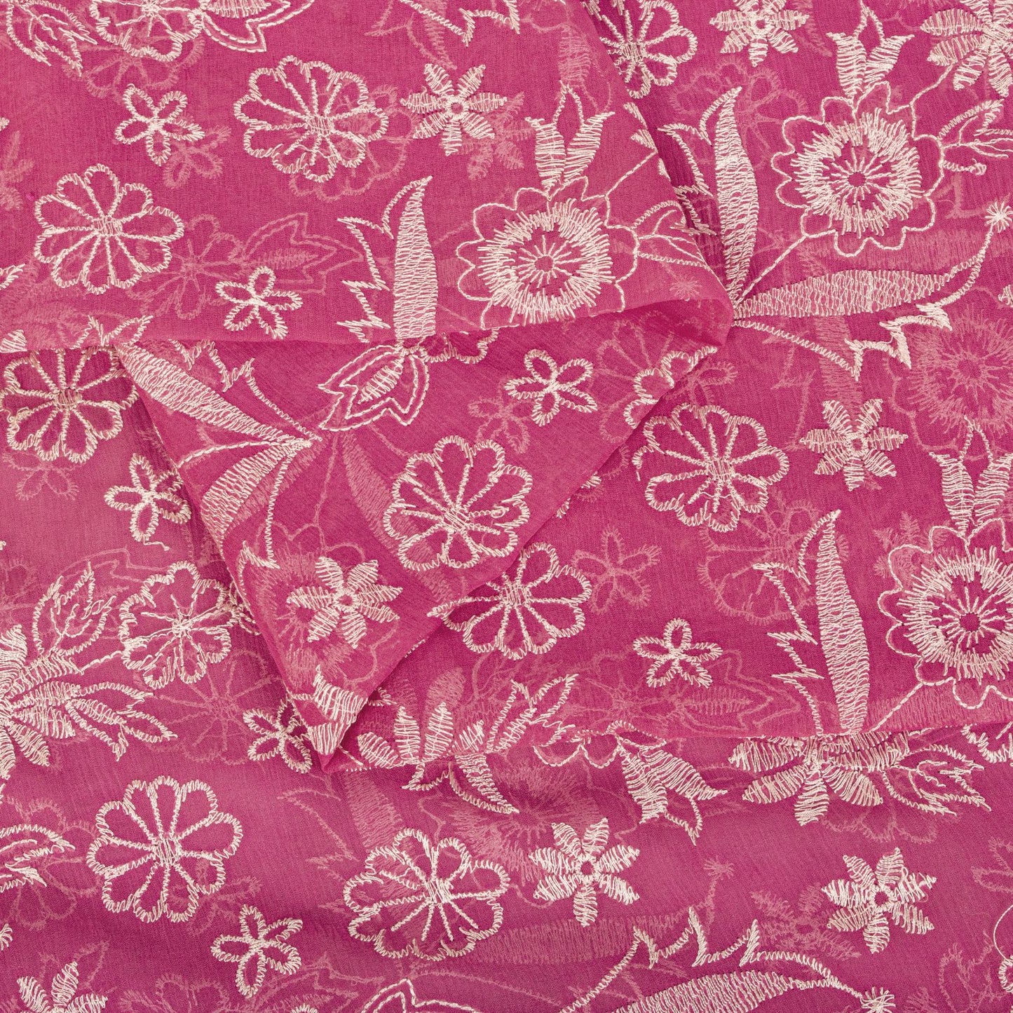 Sanskriti Vintage Saree Pink Pure Chiffon Embroidered Craft Fabric 6+Yard Sari