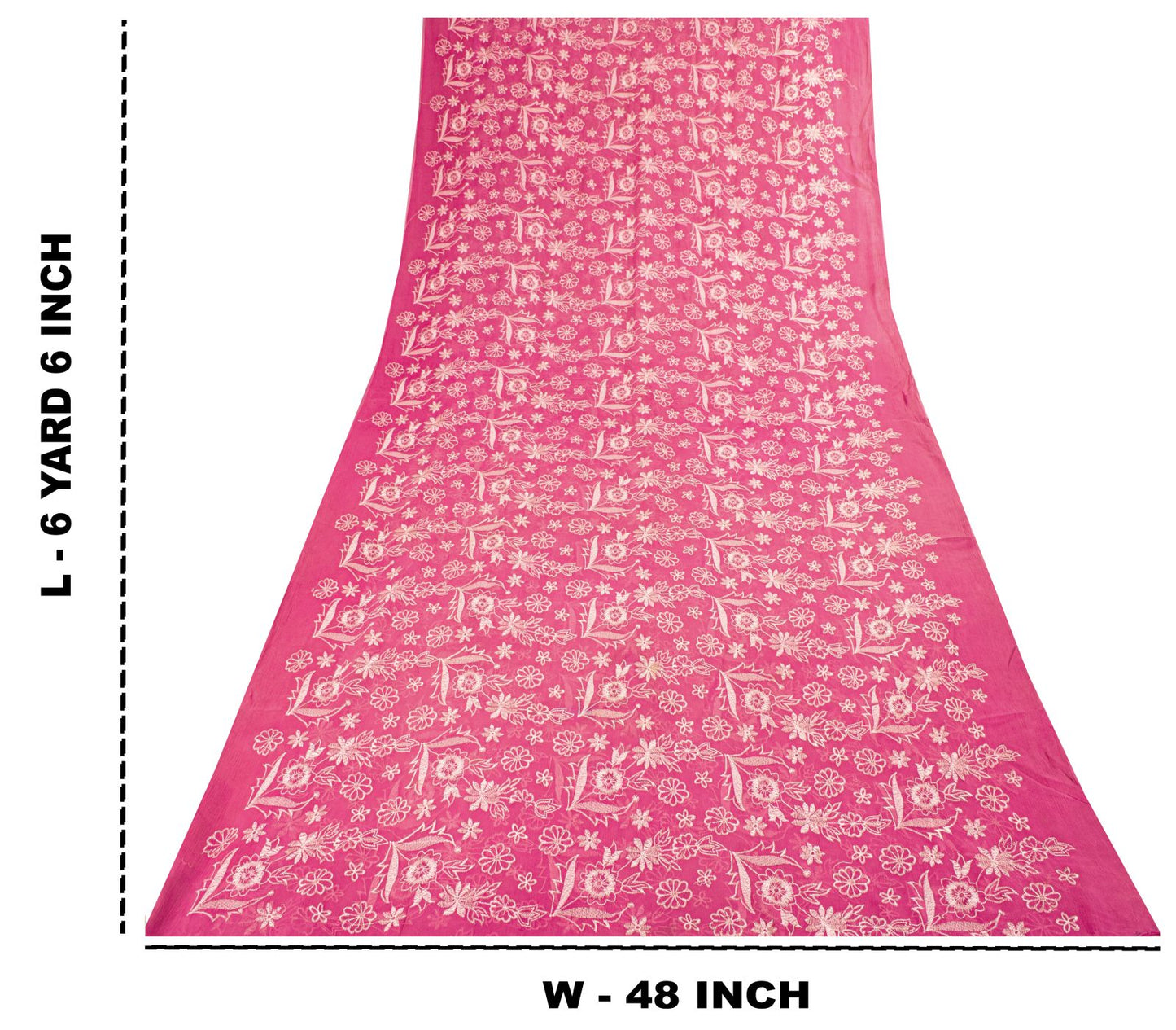 Sanskriti Vintage Saree Pink Pure Chiffon Embroidered Craft Fabric 6+Yard Sari