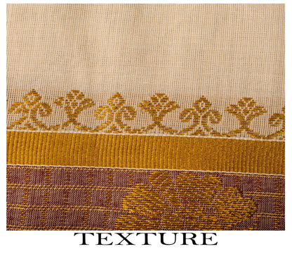Sanskriti Vintage Saree White Blend Cotton Kasavu Hand Woven Fabric Kerala Sari