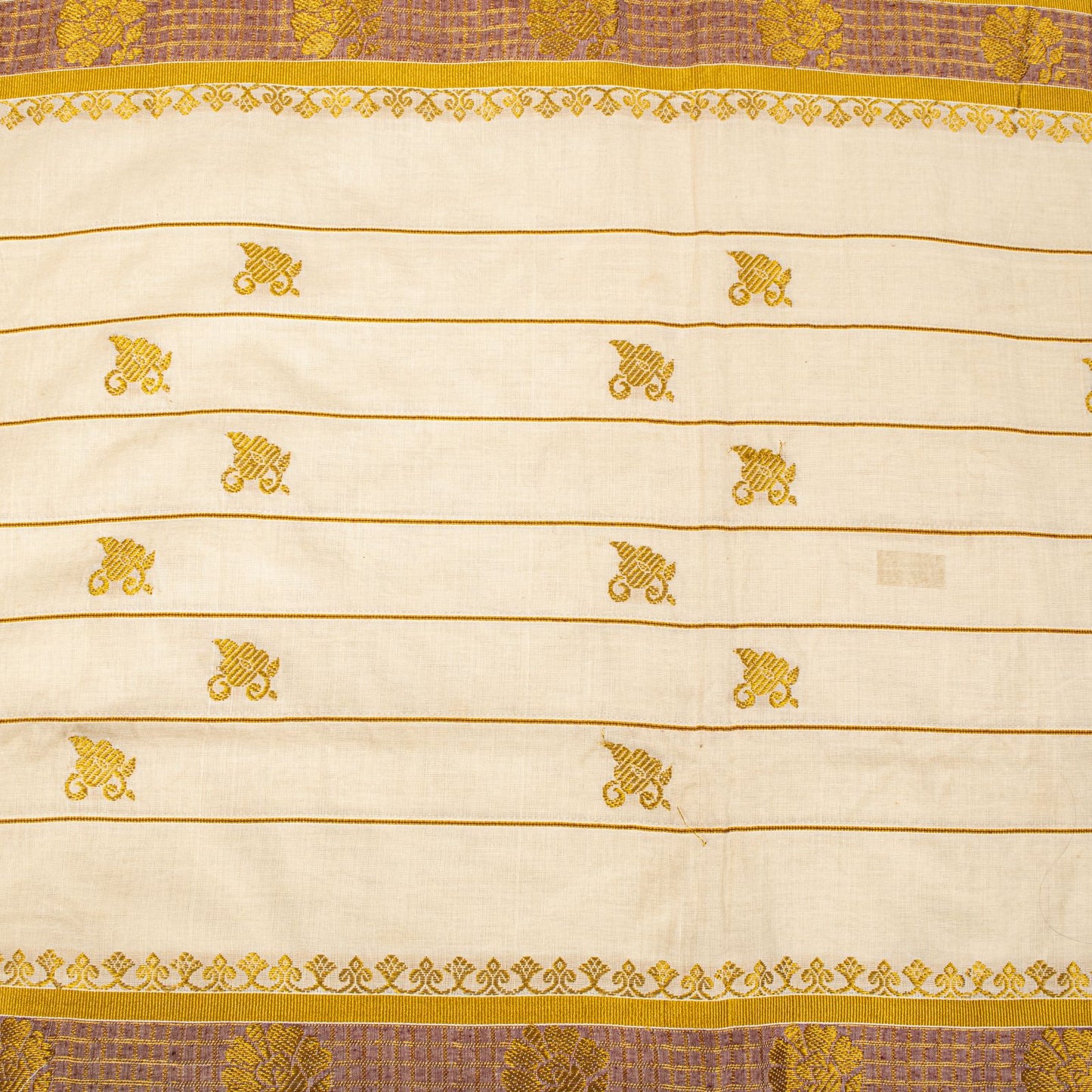 Sanskriti Vintage Saree White Blend Cotton Kasavu Hand Woven Fabric Kerala Sari