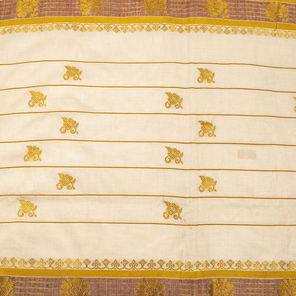 Sanskriti Vintage Saree White Blend Cotton Kasavu Hand Woven Fabric Kerala Sari