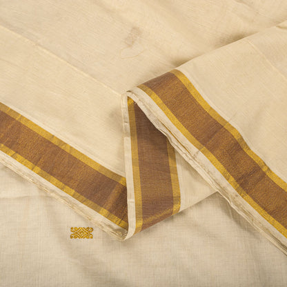 Sanskriti Vintage Saree White Blend Cotton Kasavu Hand Woven Fabric Kerala Sari