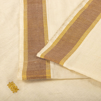 Sanskriti Vintage Saree White Blend Cotton Kasavu Hand Woven Fabric Kerala Sari
