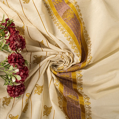 Sanskriti Vintage Saree White Blend Cotton Kasavu Hand Woven Fabric Kerala Sari