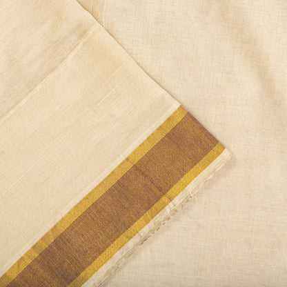 Sanskriti Vintage Saree White Blend Cotton Kasavu Hand Woven Fabric Kerala Sari