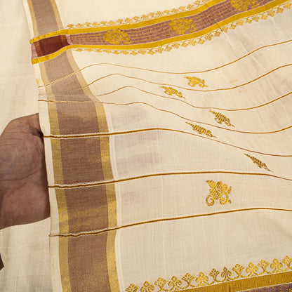 Sanskriti Vintage Saree White Blend Cotton Kasavu Hand Woven Fabric Kerala Sari