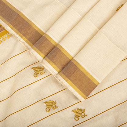 Sanskriti Vintage Saree White Blend Cotton Kasavu Hand Woven Fabric Kerala Sari