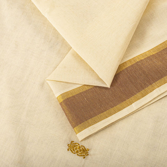 Sanskriti Vintage Saree White Blend Cotton Kasavu Hand Woven Fabric Kerala Sari