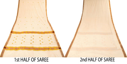 Sanskriti Vintage Saree White Blend Cotton Kasavu Hand Woven Fabric Kerala Sari