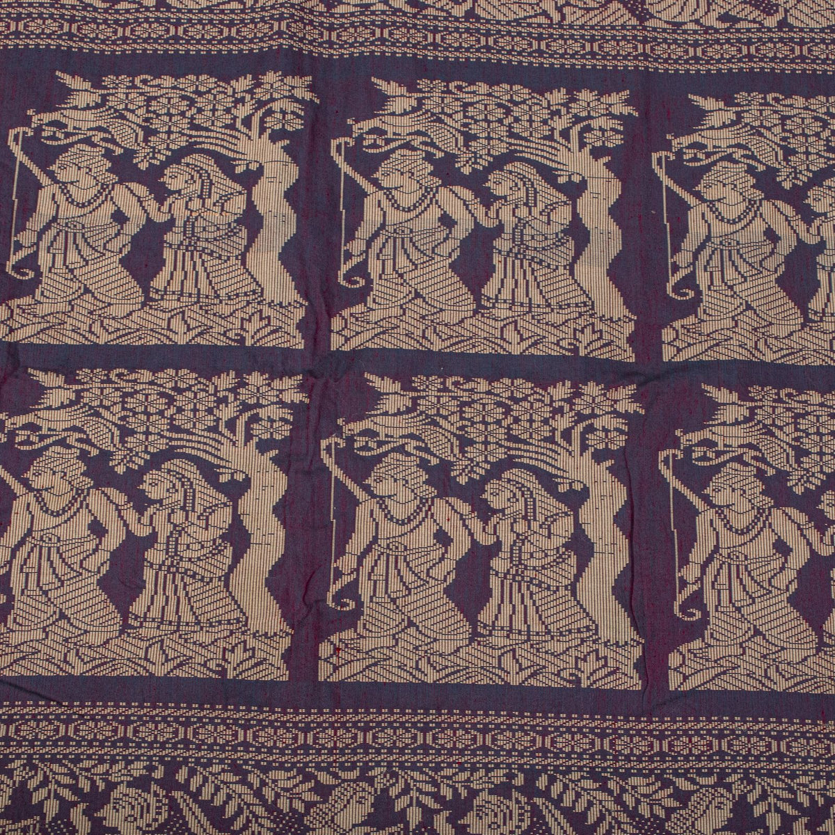 Sanskriti Vintage Saree Purple Blend Cotton Hand Woven Baluchari Fabric 5YD Sari