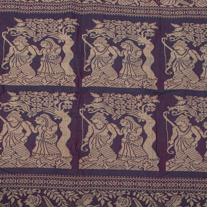 Sanskriti Vintage Saree Purple Blend Cotton Hand Woven Baluchari Fabric 5YD Sari