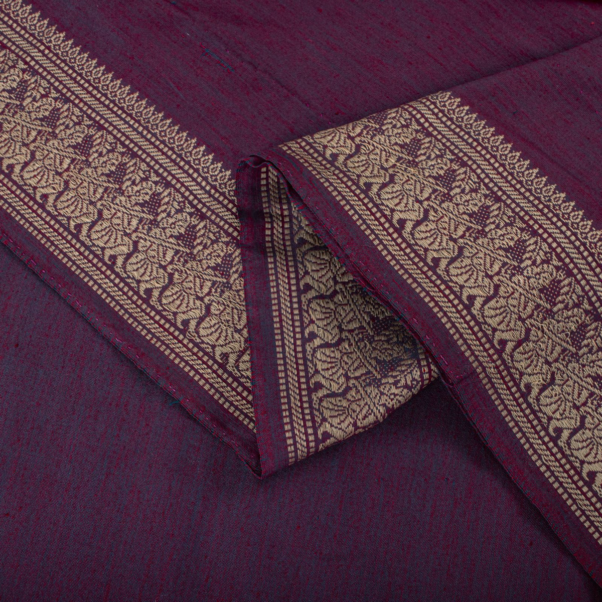 Sanskriti Vintage Saree Purple Blend Cotton Hand Woven Baluchari Fabric 5YD Sari