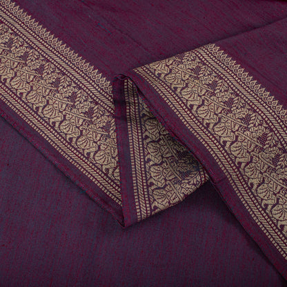 Sanskriti Vintage Saree Purple Blend Cotton Hand Woven Baluchari Fabric 5YD Sari