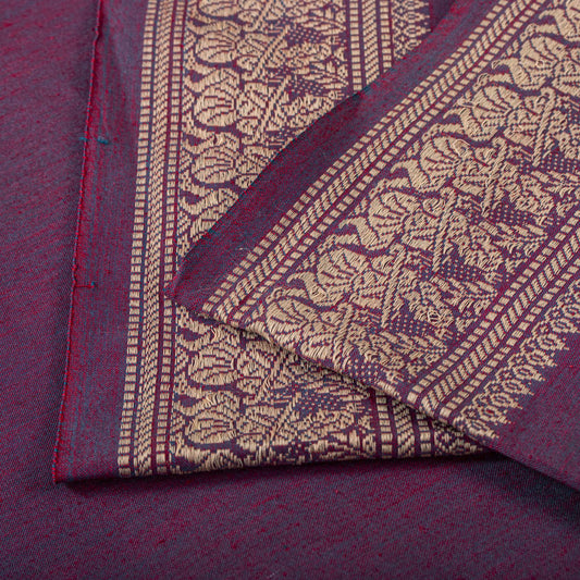 Sanskriti Vintage Saree Purple Blend Cotton Hand Woven Baluchari Fabric 5YD Sari