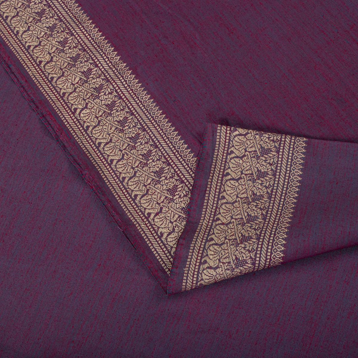 Sanskriti Vintage Saree Purple Blend Cotton Hand Woven Baluchari Fabric 5YD Sari