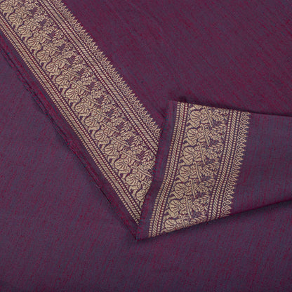Sanskriti Vintage Saree Purple Blend Cotton Hand Woven Baluchari Fabric 5YD Sari