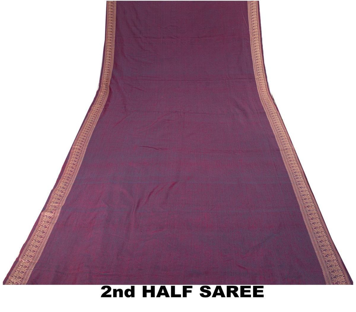 Sanskriti Vintage Saree Purple Blend Cotton Hand Woven Baluchari Fabric 5YD Sari
