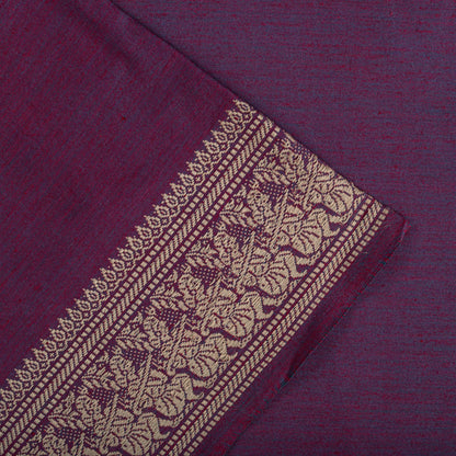 Sanskriti Vintage Saree Purple Blend Cotton Hand Woven Baluchari Fabric 5YD Sari