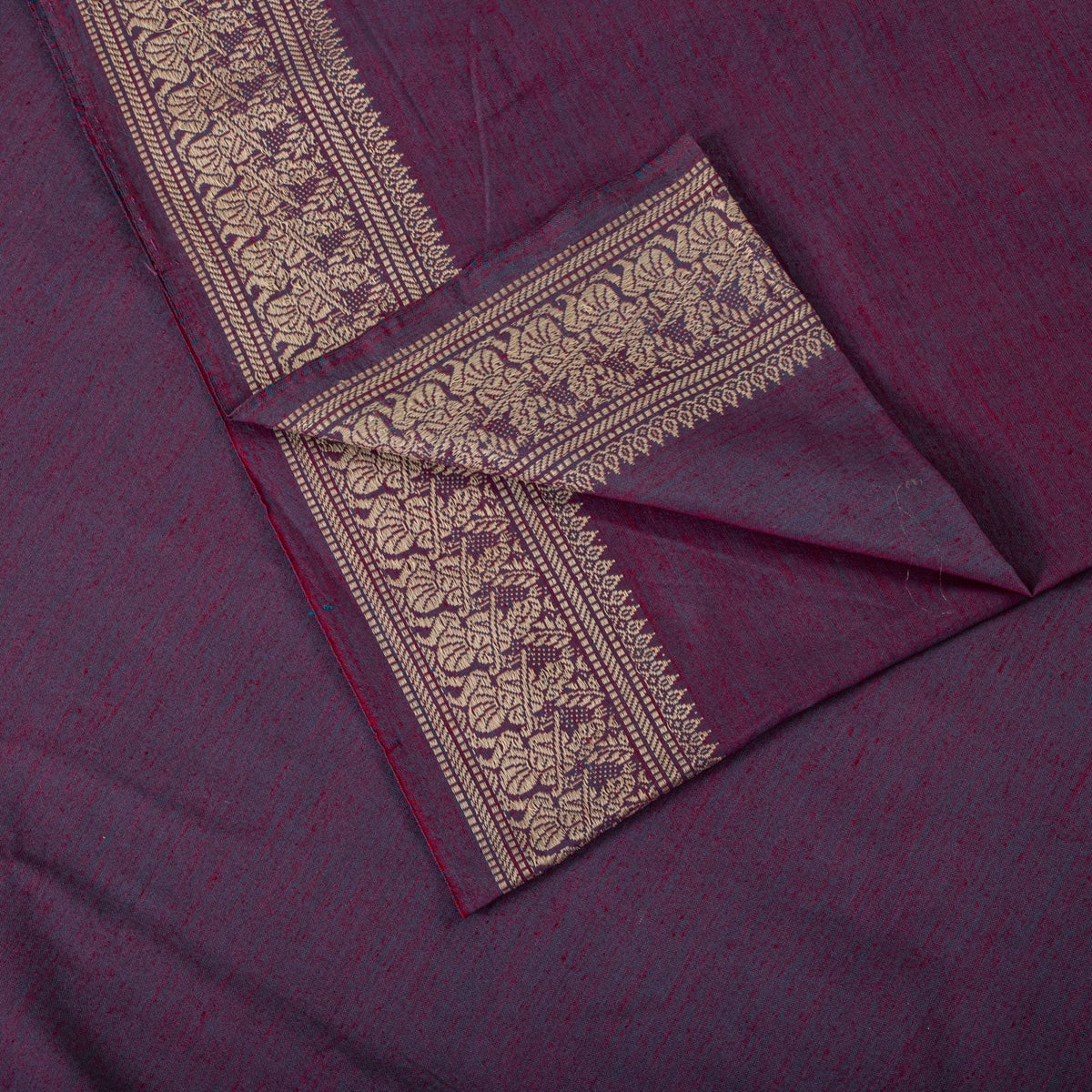 Sanskriti Vintage Saree Purple Blend Cotton Hand Woven Baluchari Fabric 5YD Sari