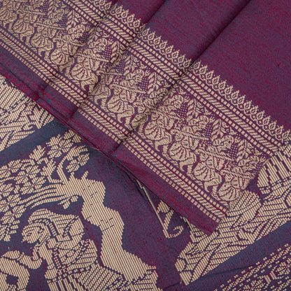 Sanskriti Vintage Saree Purple Blend Cotton Hand Woven Baluchari Fabric 5YD Sari