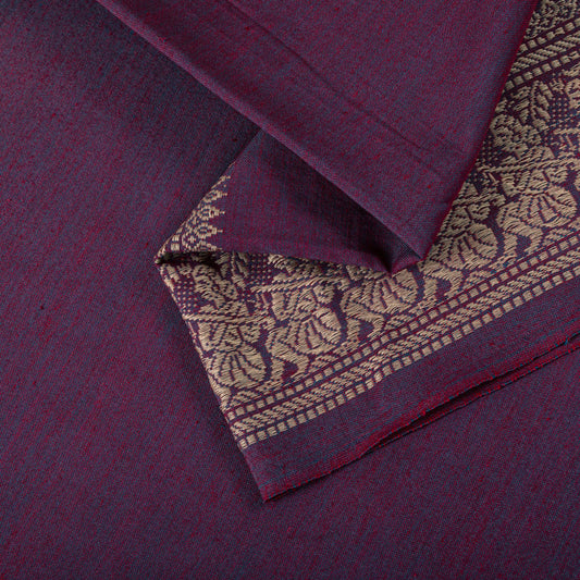 Sanskriti Vintage Saree Purple Blend Cotton Hand Woven Baluchari Fabric 5YD Sari
