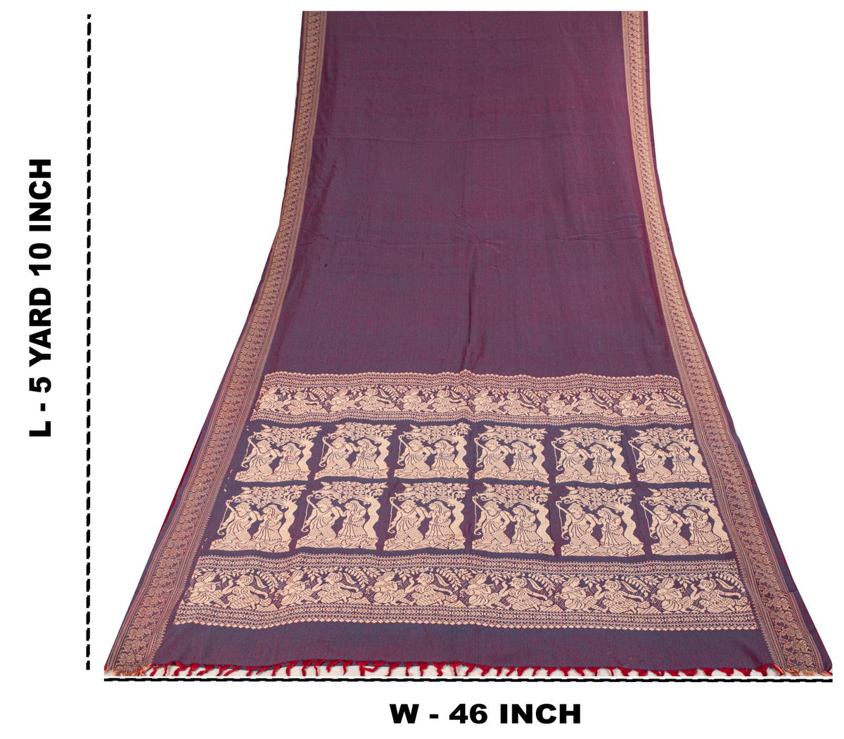 Sanskriti Vintage Saree Purple Blend Cotton Hand Woven Baluchari Fabric 5YD Sari