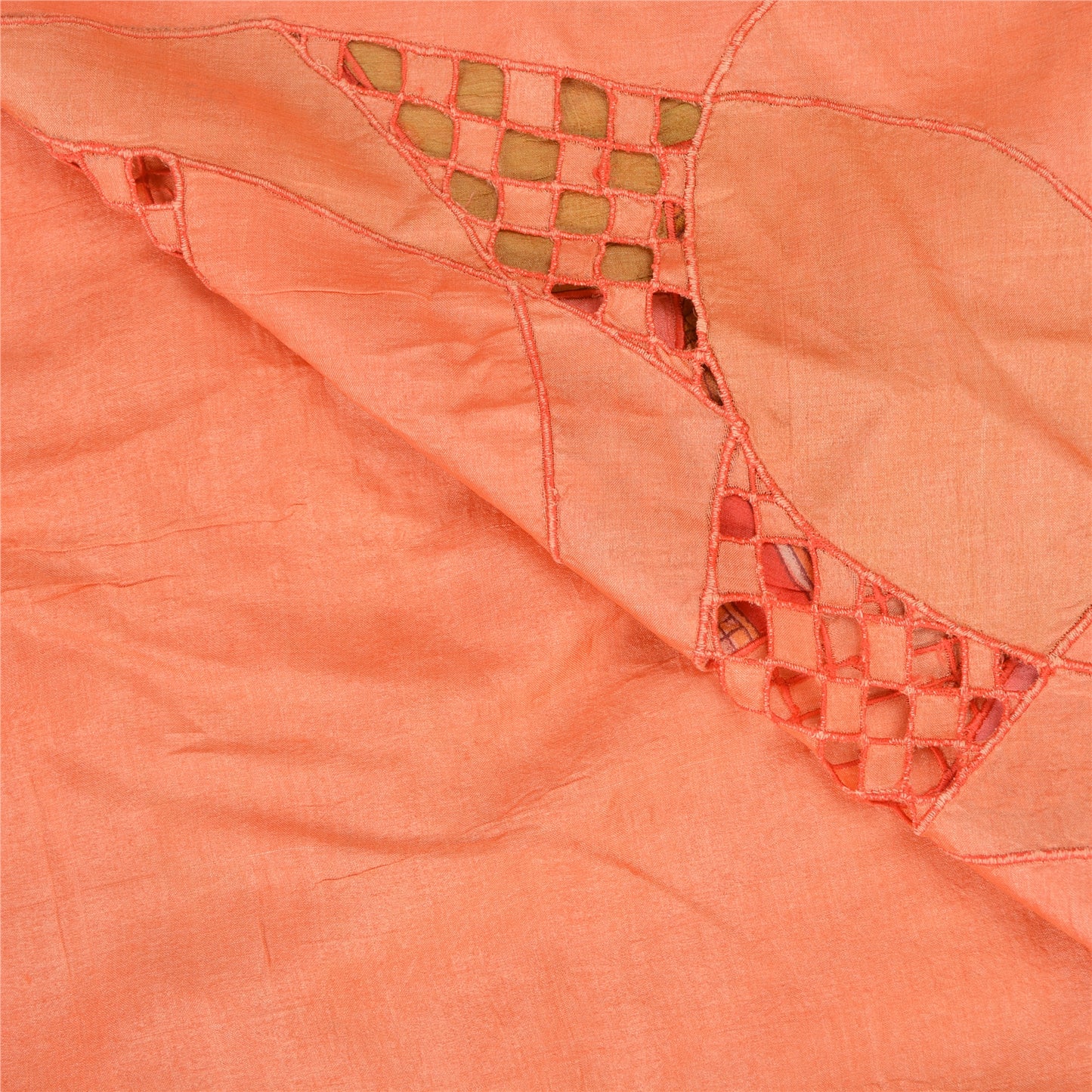 Sanskriti Vintage Peach Indian Saree Pure Silk Embroidered Craft Fabric Sari