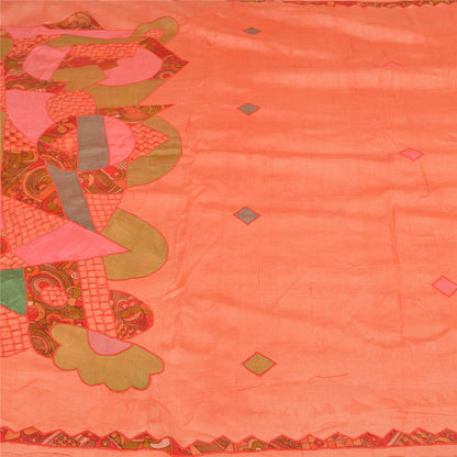 Sanskriti Vintage Peach Indian Saree Pure Silk Embroidered Craft Fabric Sari