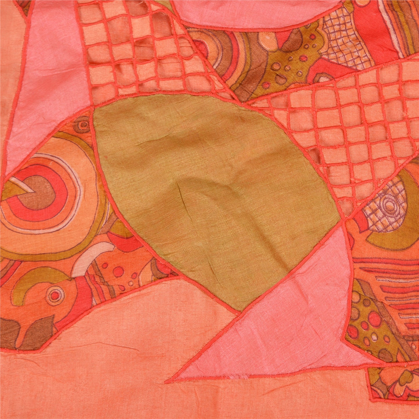 Sanskriti Vintage Peach Indian Saree Pure Silk Embroidered Craft Fabric Sari