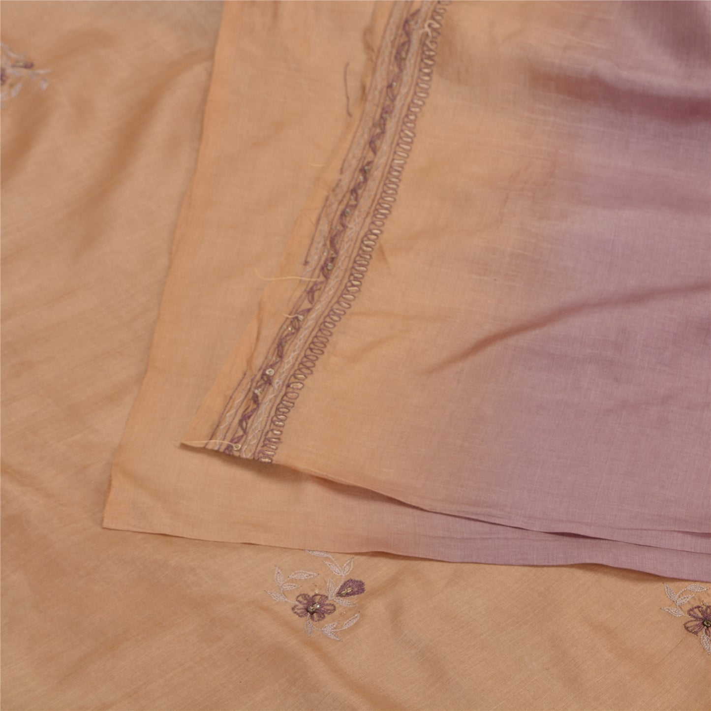 Sanskriti Vintage Purple Sarees Pure Silk Hand Beaded Craft Fabric 5+ yrd Sari