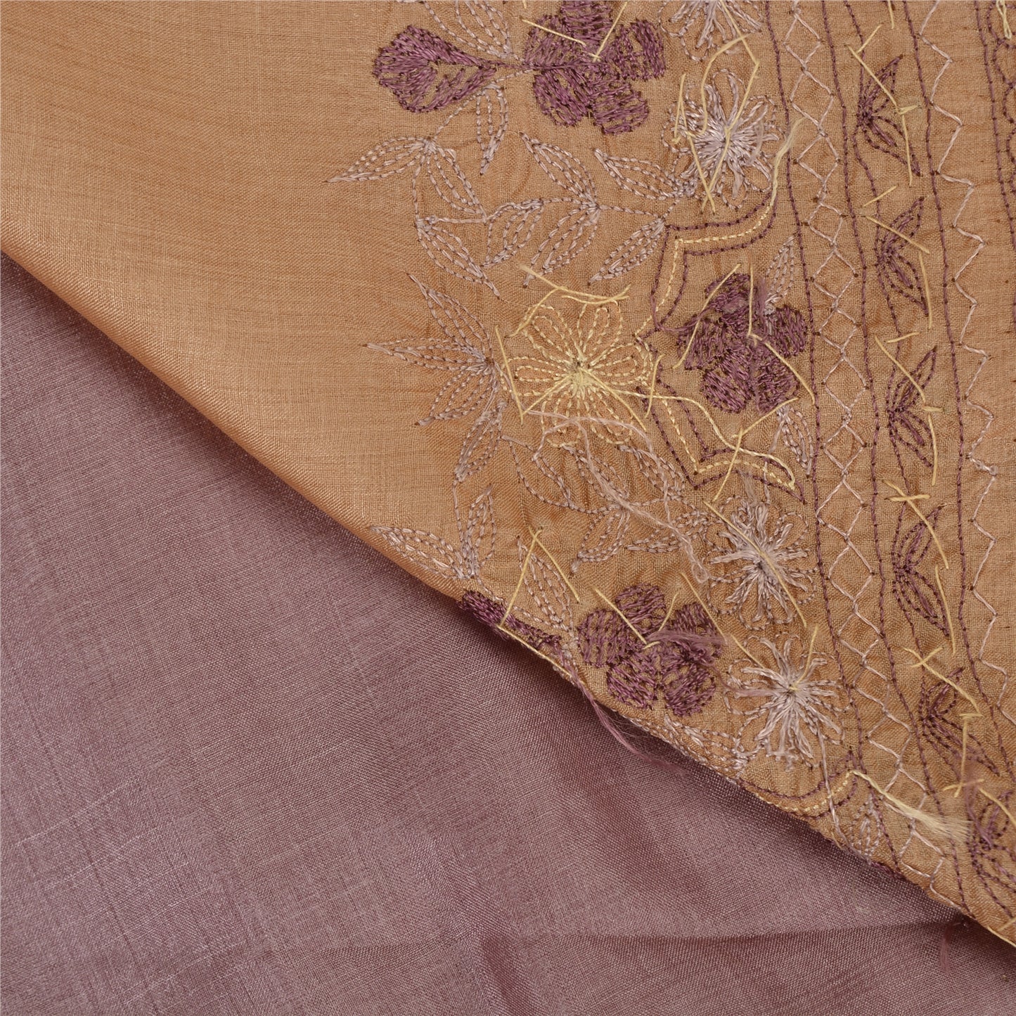 Sanskriti Vintage Purple Sarees Pure Silk Hand Beaded Craft Fabric 5+ yrd Sari