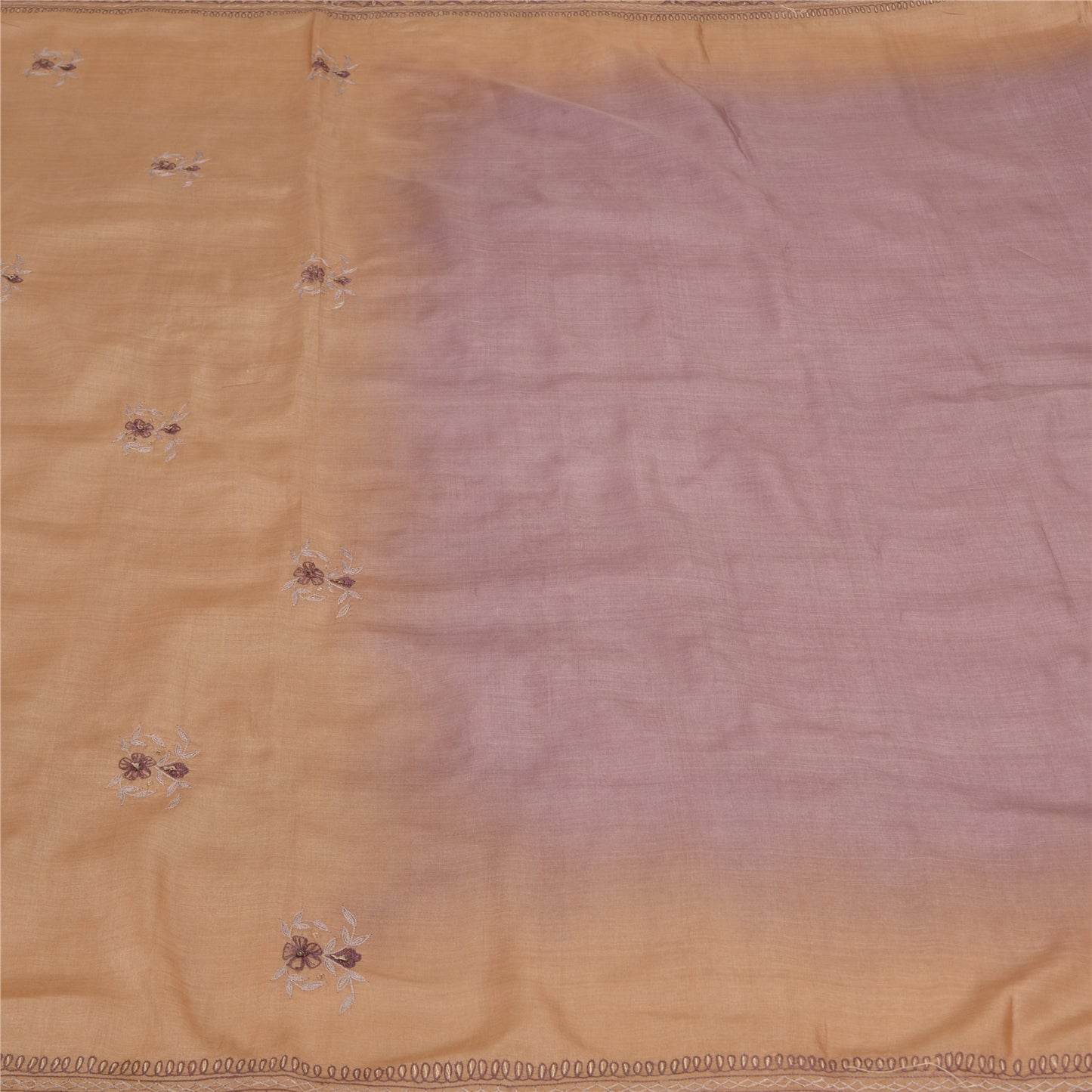 Sanskriti Vintage Purple Sarees Pure Silk Hand Beaded Craft Fabric 5+ yrd Sari