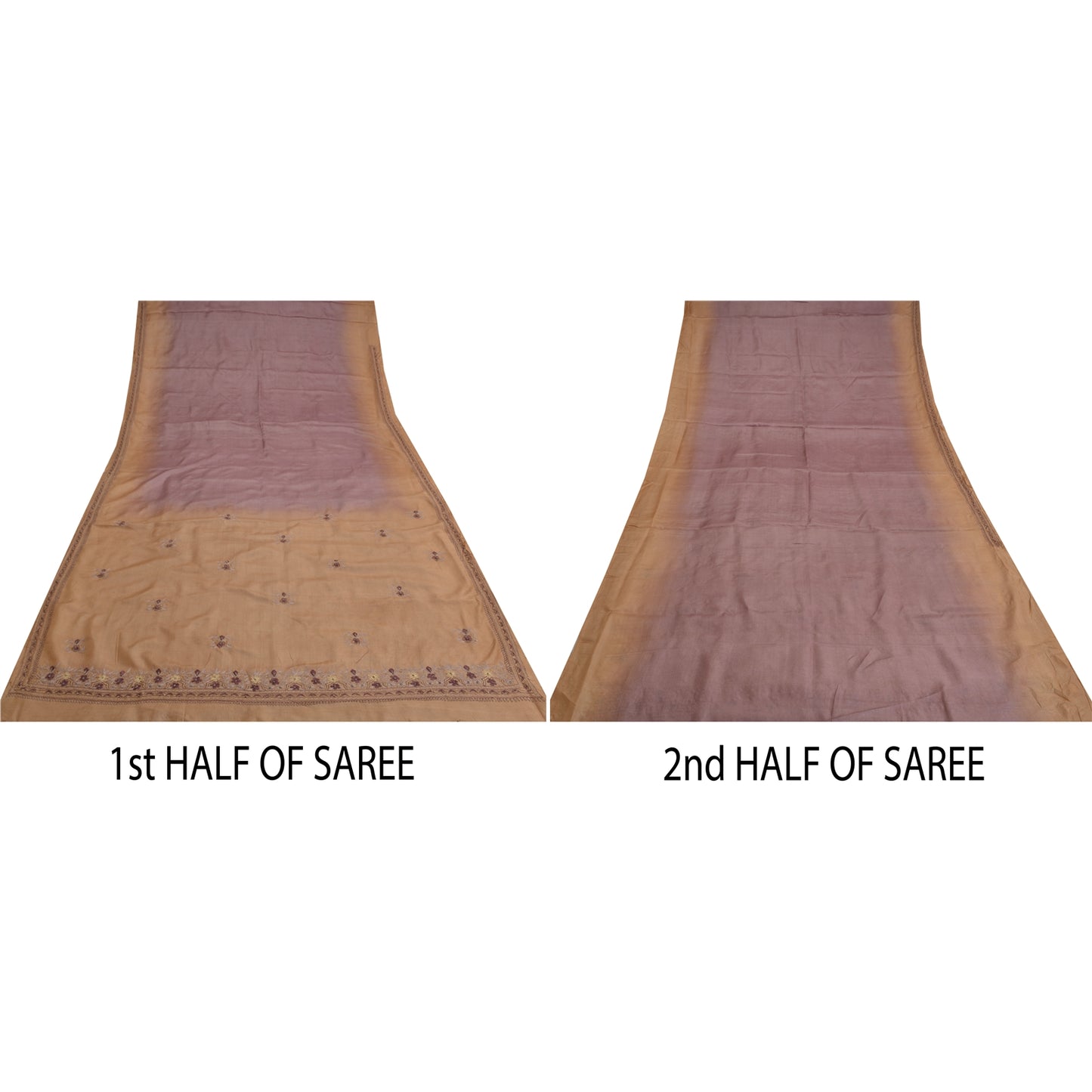 Sanskriti Vintage Purple Sarees Pure Silk Hand Beaded Craft Fabric 5+ yrd Sari