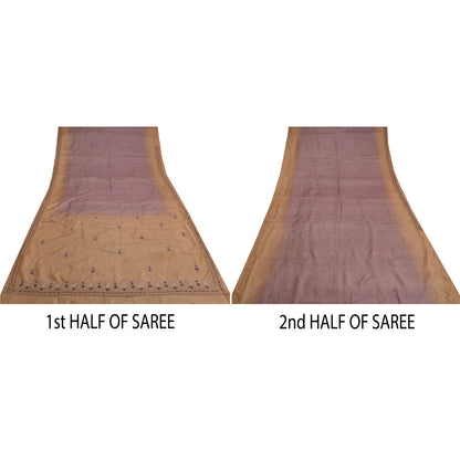 Sanskriti Vintage Purple Sarees Pure Silk Hand Beaded Craft Fabric 5+ yrd Sari