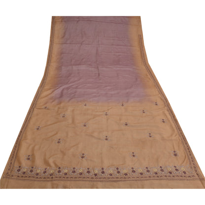 Sanskriti Vintage Purple Sarees Pure Silk Hand Beaded Craft Fabric 5+ yrd Sari