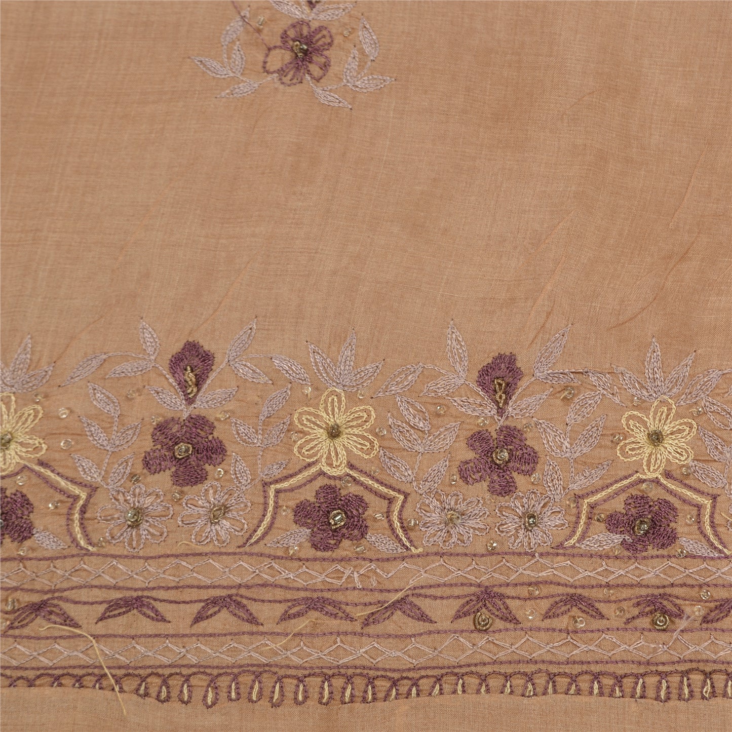 Sanskriti Vintage Purple Sarees Pure Silk Hand Beaded Craft Fabric 5+ yrd Sari