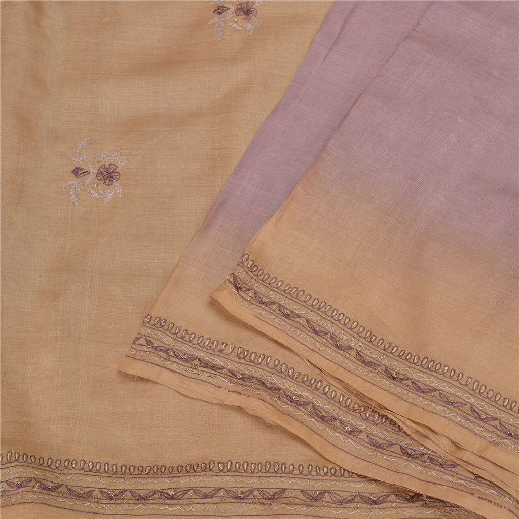 Sanskriti Vintage Purple Sarees Pure Silk Hand Beaded Craft Fabric 5+ yrd Sari