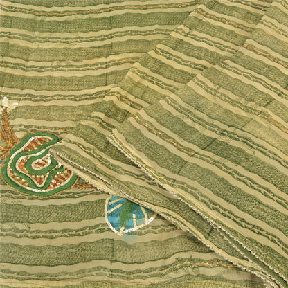 Sanskriti Vintage Green Sarees Blend Georgette Hand Beaded Craft Fabric Sari