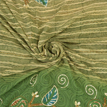 Sanskriti Vintage Green Sarees Blend Georgette Hand Beaded Craft Fabric Sari