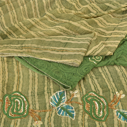 Sanskriti Vintage Green Sarees Blend Georgette Hand Beaded Craft Fabric Sari
