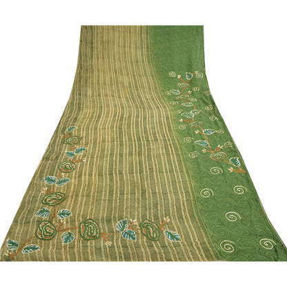 Sanskriti Vintage Green Sarees Blend Georgette Hand Beaded Craft Fabric Sari