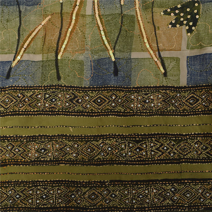 Sanskriti Vintage Sarees Pure Crepe Silk Hand Beaded Kantha Sari Craft Fabric