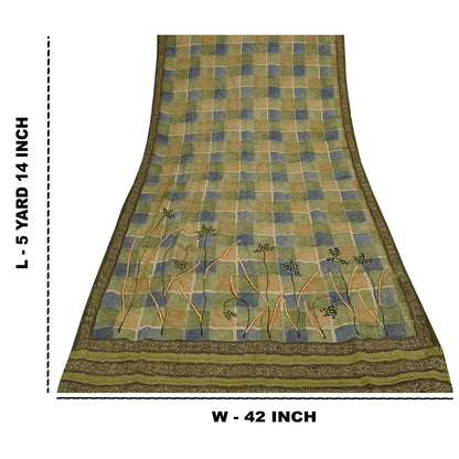 Sanskriti Vintage Sarees Pure Crepe Silk Hand Beaded Kantha Sari Craft Fabric