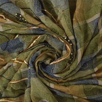 Sanskriti Vintage Sarees Pure Crepe Silk Hand Beaded Kantha Sari Craft Fabric