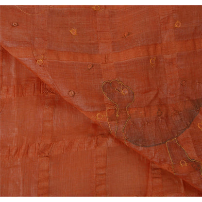 Sanskriti Vintage Sarees 100% Pure Silk Hand Beaded Orange Craft Fabric Sari