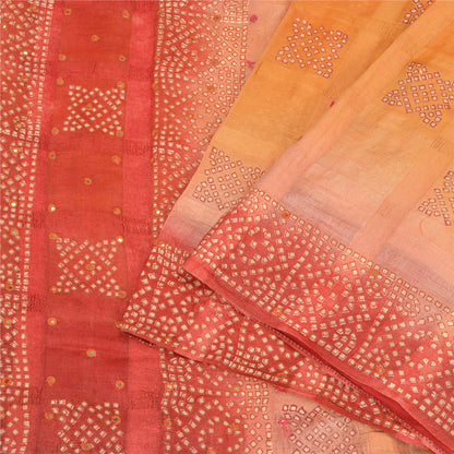 Sanskriti Vintage Orange Sarees Pure Silk Hand Embroidered Craft Fabric Sari