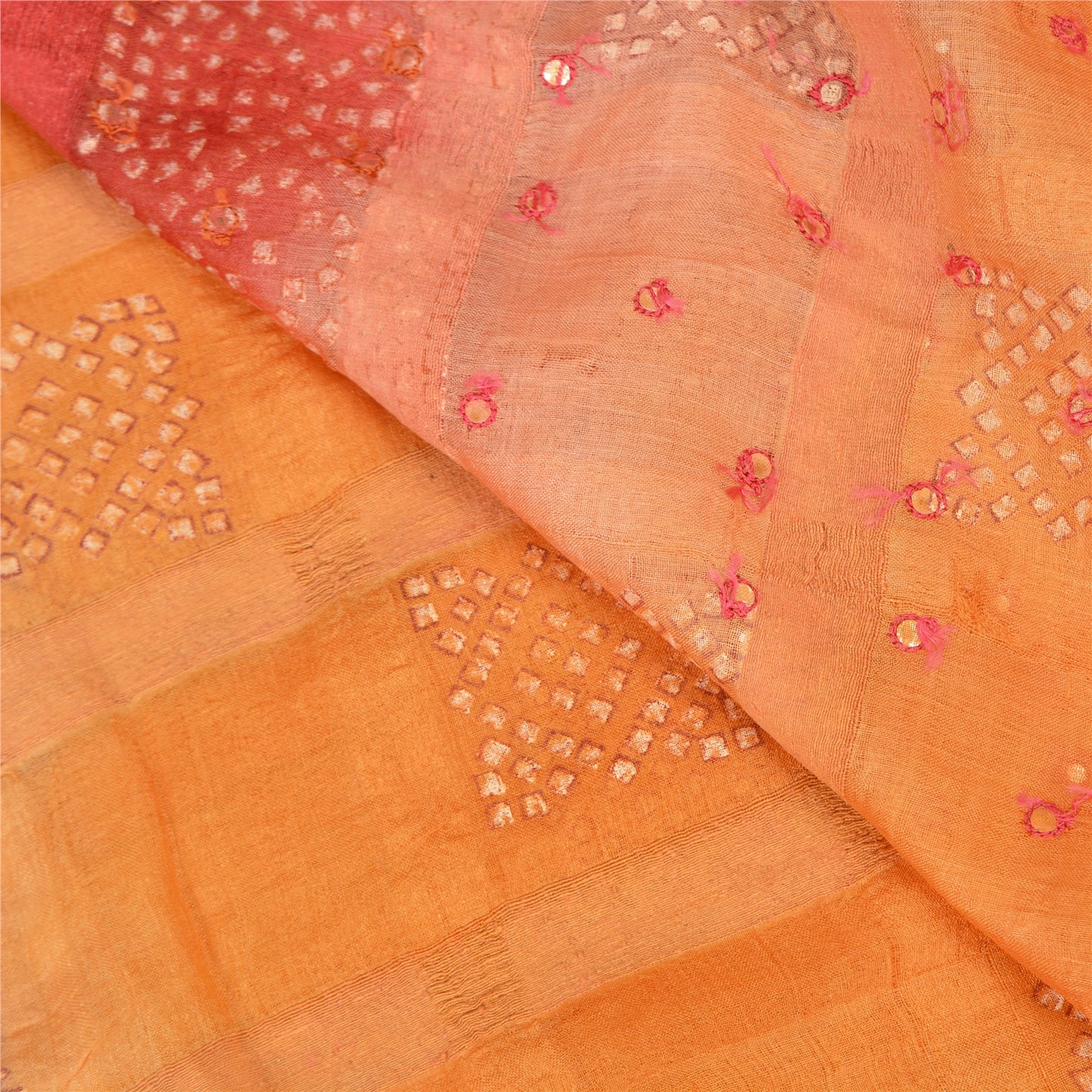 Sanskriti Vintage Orange Sarees Pure Silk Hand Embroidered Craft Fabric Sari