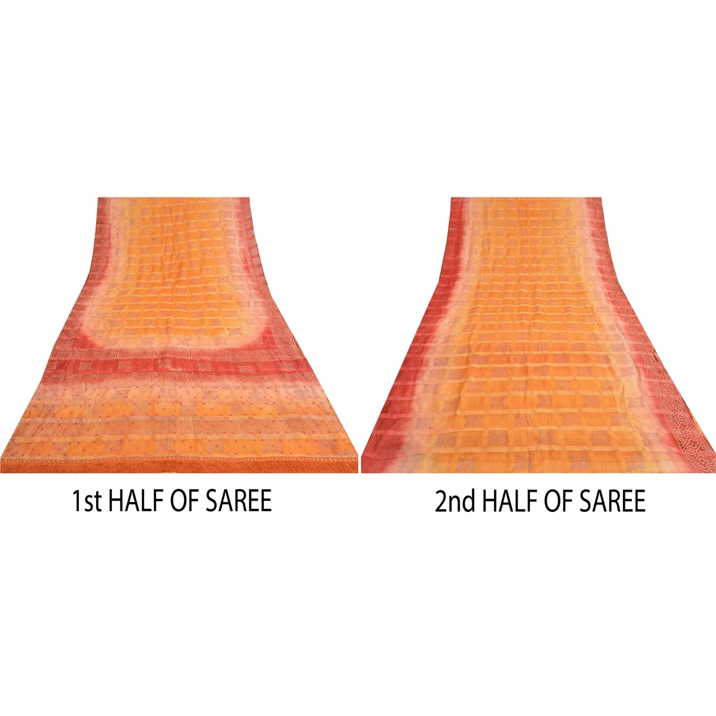 Sanskriti Vintage Orange Sarees Pure Silk Hand Embroidered Craft Fabric Sari