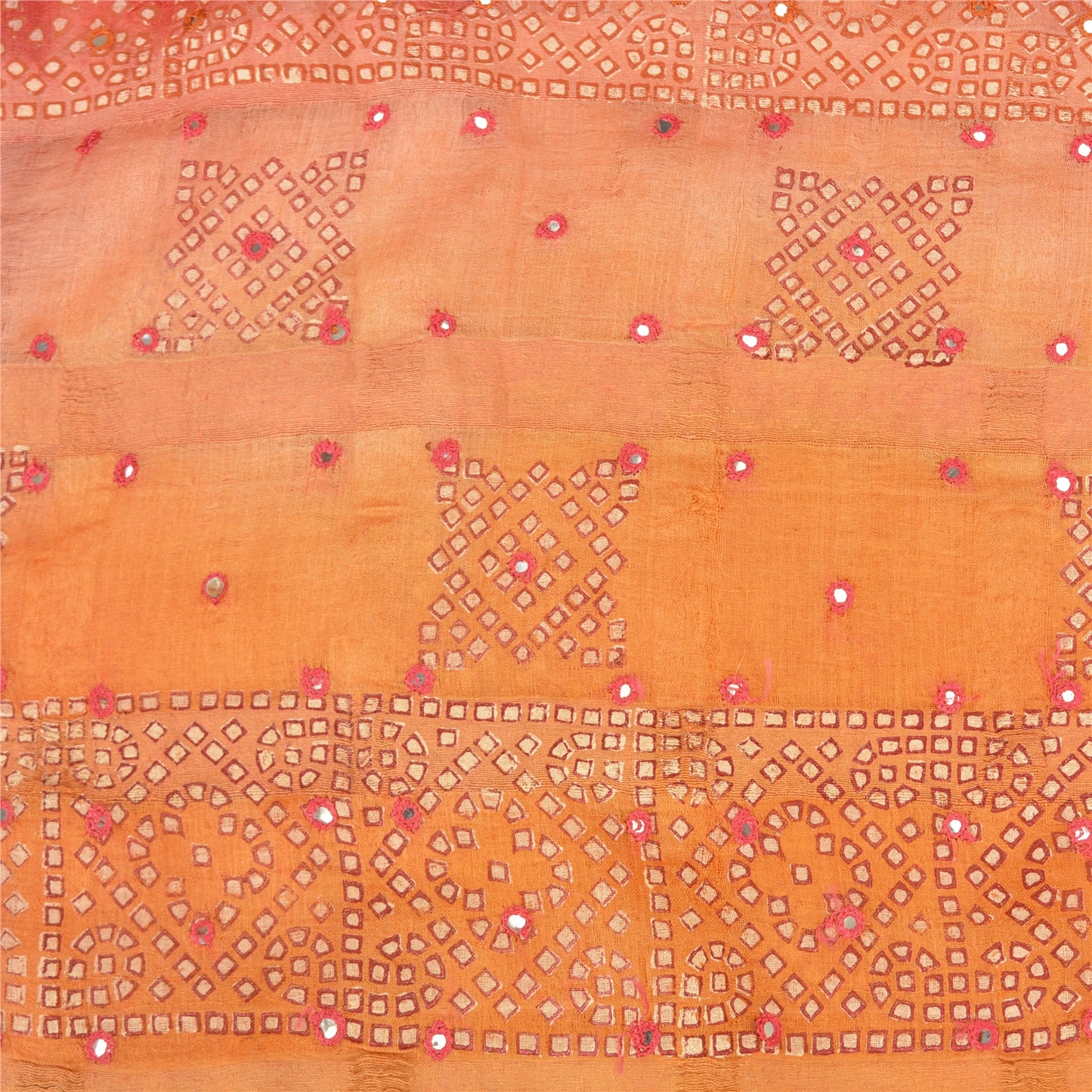 Sanskriti Vintage Orange Sarees Pure Silk Hand Embroidered Craft Fabric Sari