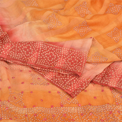 Sanskriti Vintage Orange Sarees Pure Silk Hand Embroidered Craft Fabric Sari